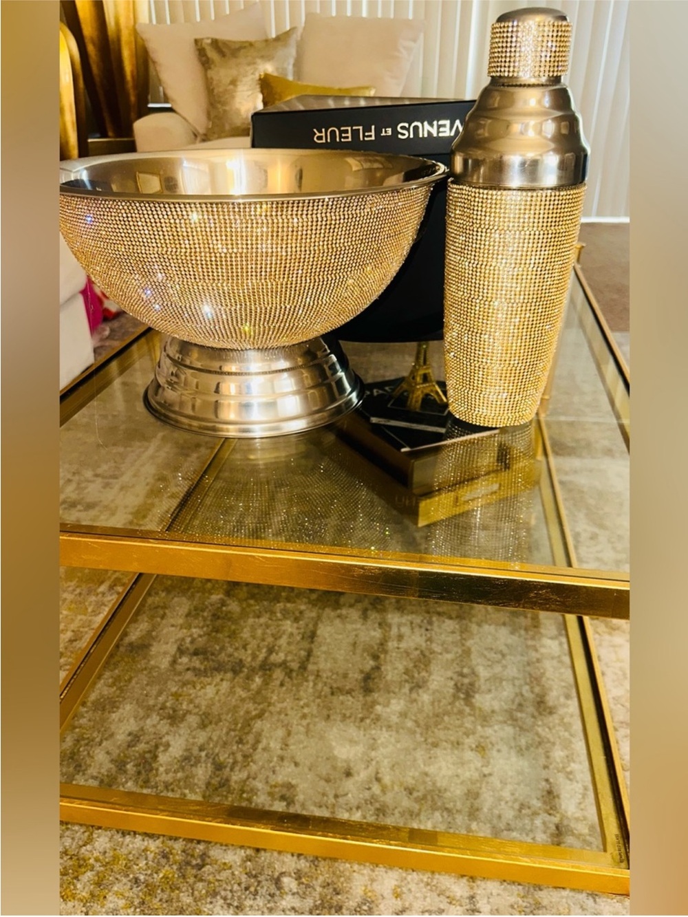 Gold Crystal-Embellished and Champagne Bucket and martini shaker Set